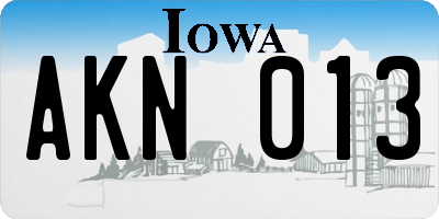 IA license plate AKN013