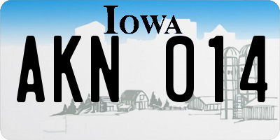 IA license plate AKN014