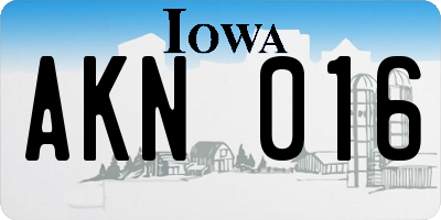 IA license plate AKN016