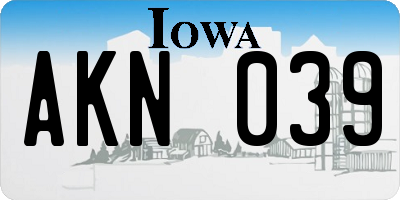 IA license plate AKN039
