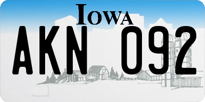 IA license plate AKN092
