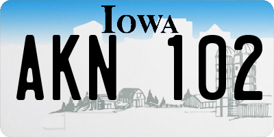 IA license plate AKN102