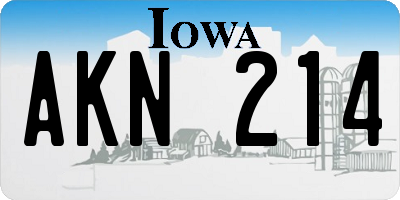 IA license plate AKN214