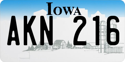 IA license plate AKN216