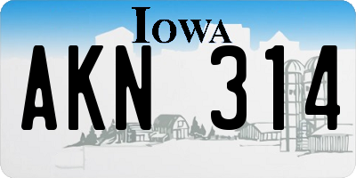 IA license plate AKN314