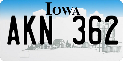 IA license plate AKN362