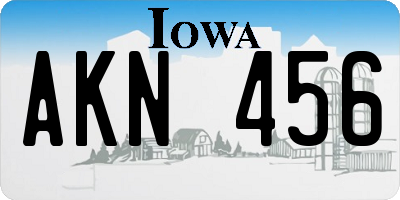 IA license plate AKN456