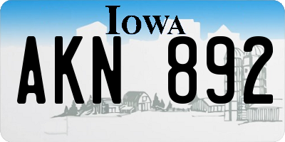 IA license plate AKN892