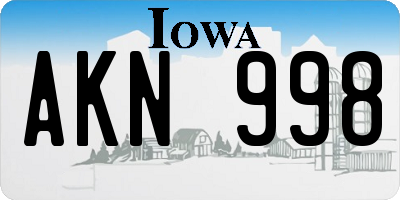 IA license plate AKN998