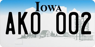 IA license plate AKO002