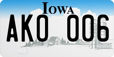 IA license plate AKO006