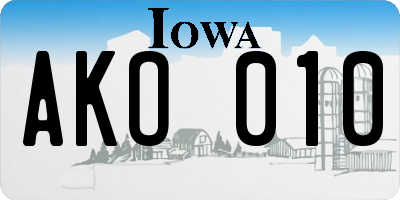 IA license plate AKO010