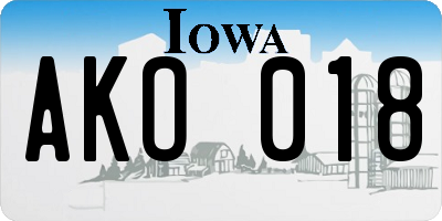 IA license plate AKO018