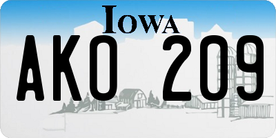 IA license plate AKO209