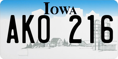 IA license plate AKO216