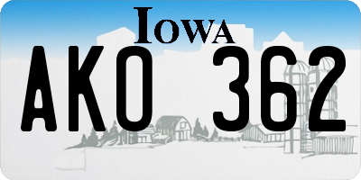 IA license plate AKO362