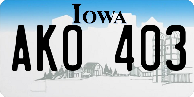IA license plate AKO403