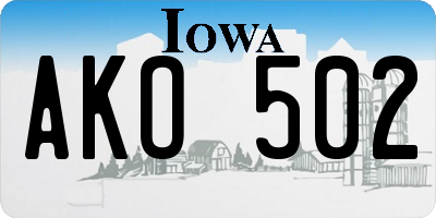 IA license plate AKO502
