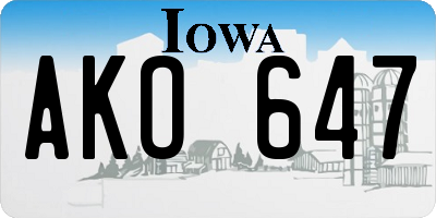 IA license plate AKO647