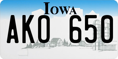 IA license plate AKO650