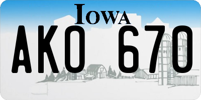 IA license plate AKO670