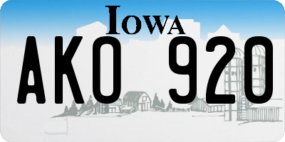 IA license plate AKO920