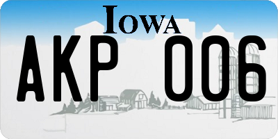 IA license plate AKP006