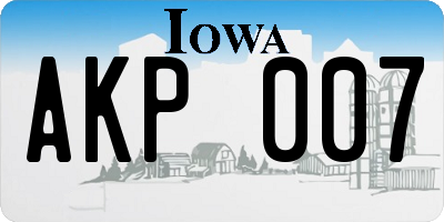 IA license plate AKP007