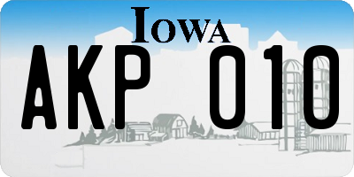 IA license plate AKP010