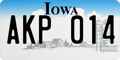 IA license plate AKP014