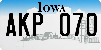 IA license plate AKP070