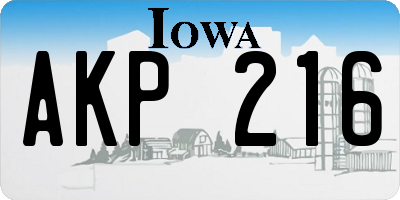 IA license plate AKP216