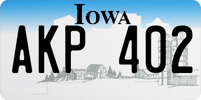 IA license plate AKP402