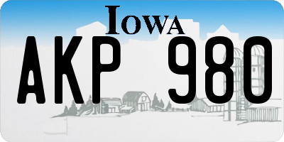 IA license plate AKP980