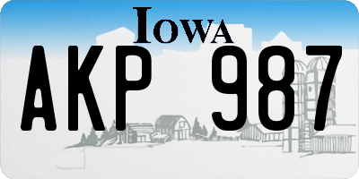 IA license plate AKP987