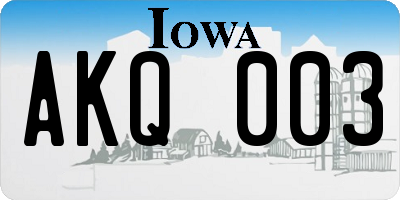IA license plate AKQ003