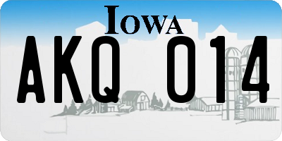 IA license plate AKQ014