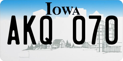 IA license plate AKQ070