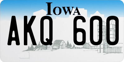 IA license plate AKQ600