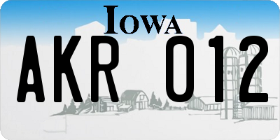 IA license plate AKR012