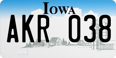 IA license plate AKR038