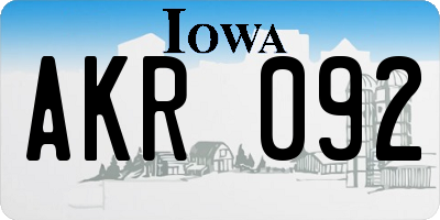 IA license plate AKR092