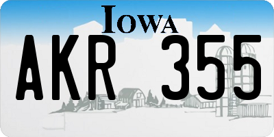 IA license plate AKR355