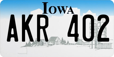 IA license plate AKR402