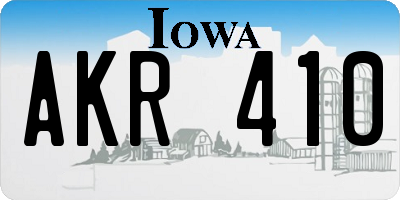 IA license plate AKR410