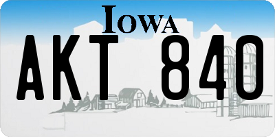 IA license plate AKT840