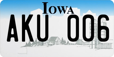 IA license plate AKU006