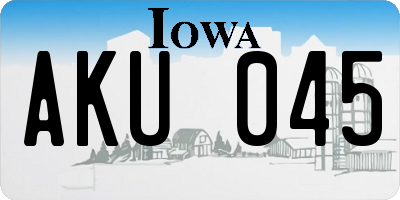 IA license plate AKU045