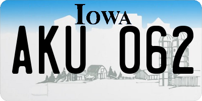 IA license plate AKU062