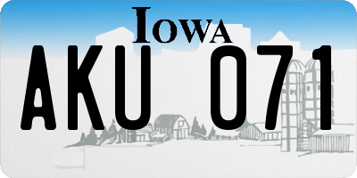 IA license plate AKU071